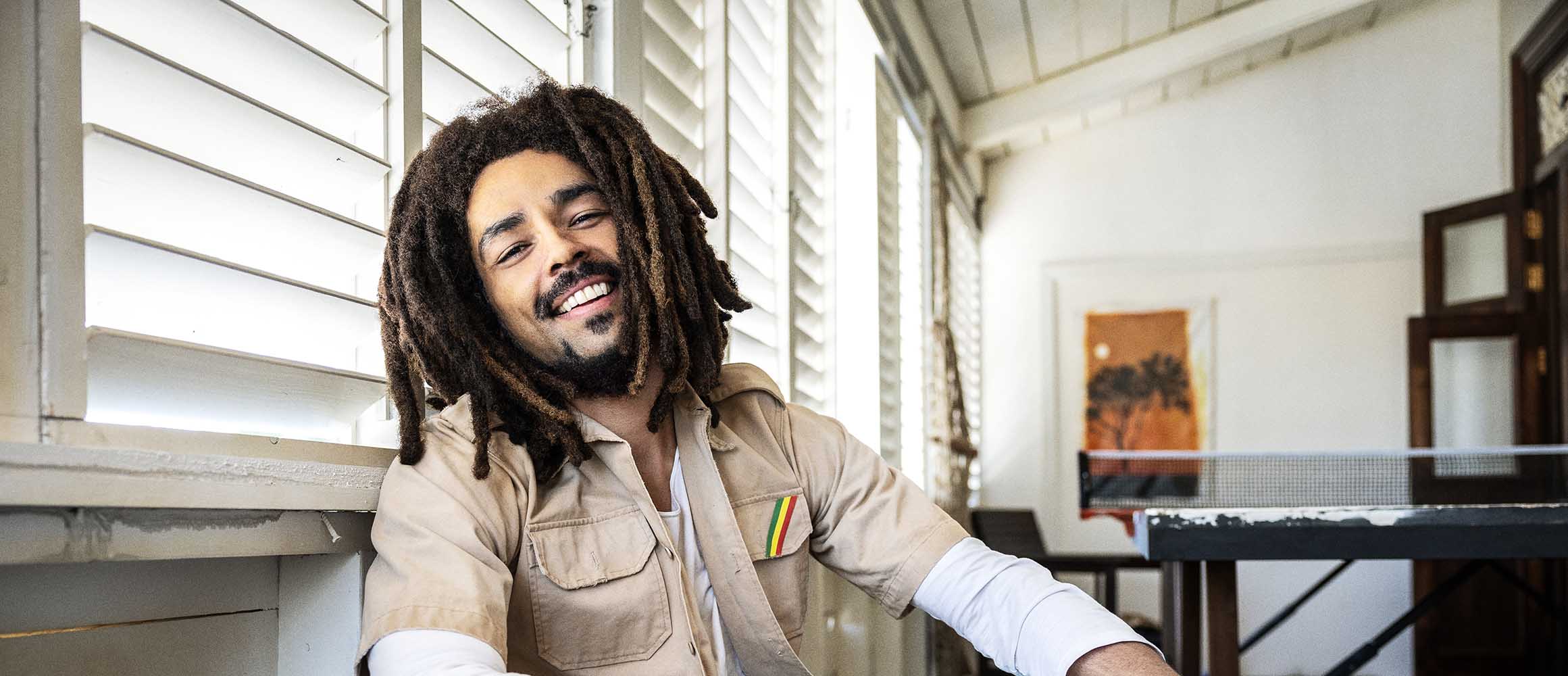 Bob Marley: One Love Kinglsey Ben-Adir as “Bob Marley” in Bob Marley: One Love from Paramount Pictures.